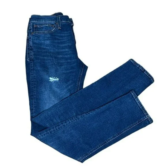 J. Crew Mercantile Dark Wash Distressed Straight Leg Jeans Size 28/32 - Picture 13 of 14